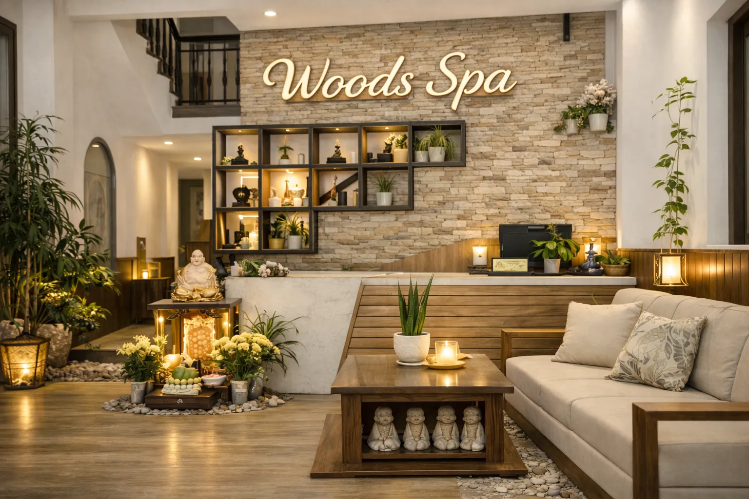 Bàn lễ tân woods spa